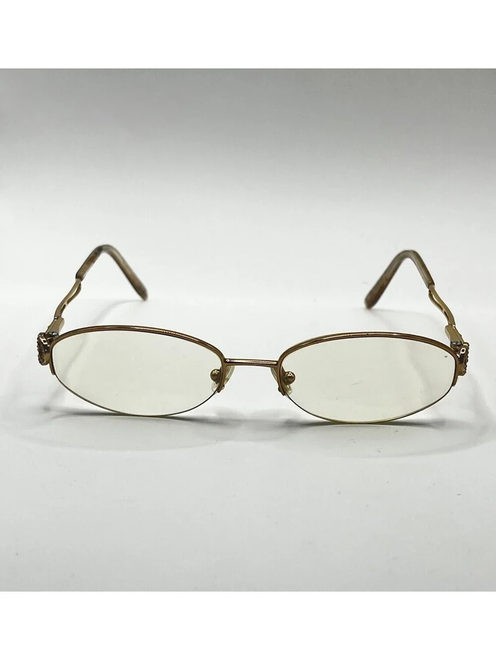 Vintage Gold Wire Oval Eyeglasses Frames Decorative Hinge Detail As-Is Lenses